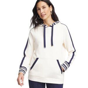Chico’s Zenergy Hoodie Womens 2XL Soft Flannel Hooded Pullover Striped Navy NWT